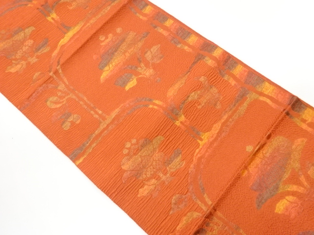 JAPANESE NAGOYA OBI / CHIKUZEN HAKATA / WOVEN FLOWER